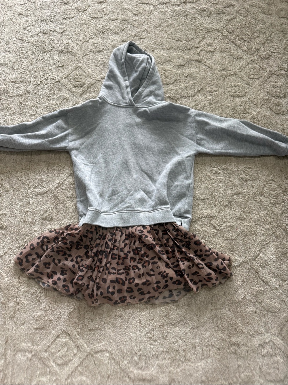 Zara Light Gray Hoodie with Leopard Print Tulle Skirt
